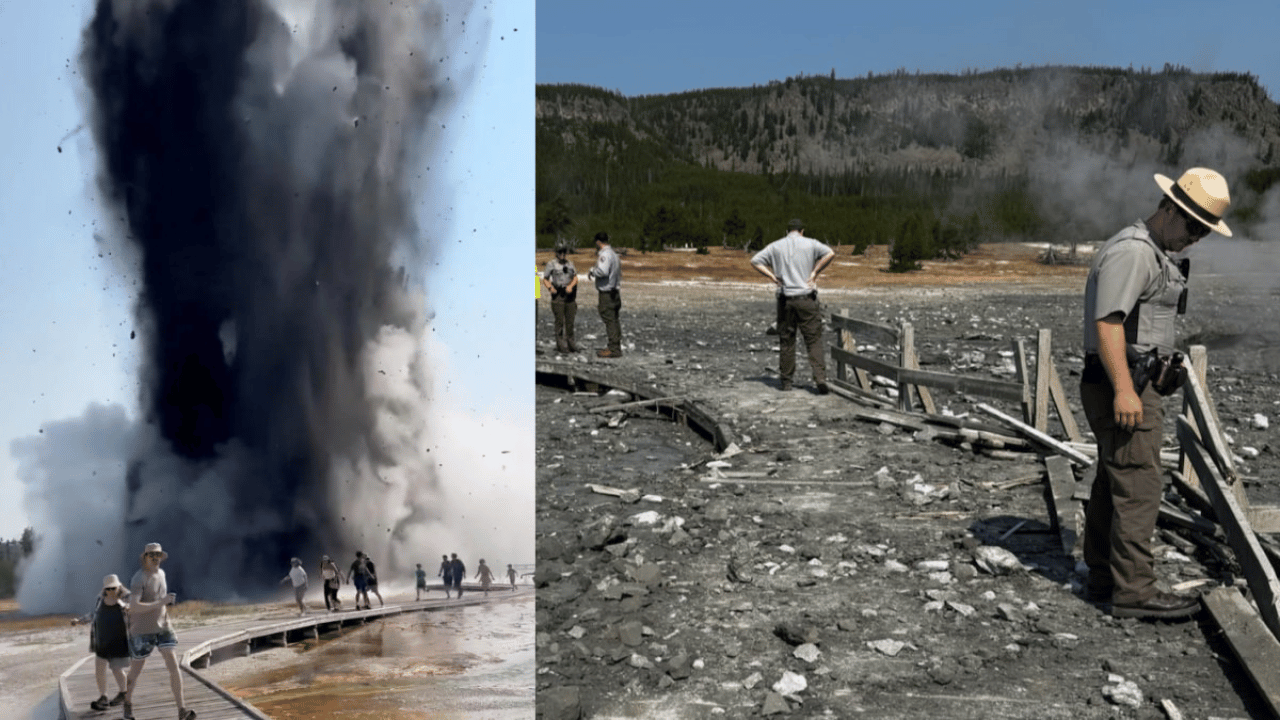 Yellowstone Hydrothermal explosion causes extensive damage but no injuries; area closed, no unusual volcanic activity, common but rare